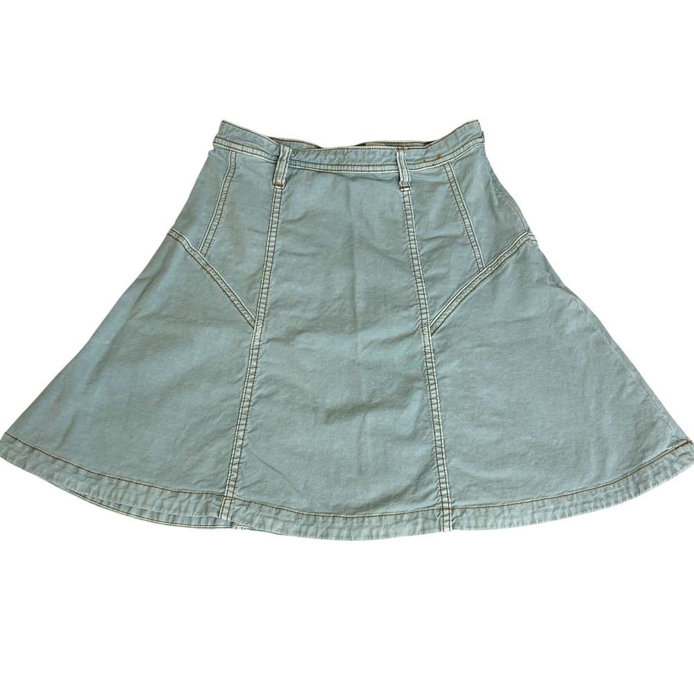 Anthropologie Light Blue Cotton Linen Blend A-Line Skirt Size 4 Contrast Stitch